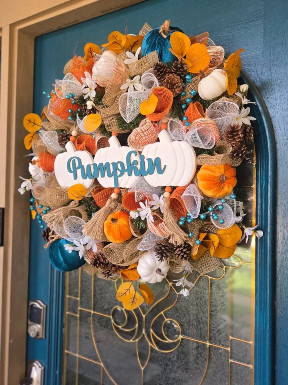 The Perfect Pumpkin Orange & Turquoise Fall Wreath